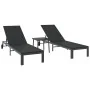 Tumbonas 2 pcs con ruedas y mesa negro de poliratán de , Tumbonas - Ref: Foro24-42004131, Precio: 258,53 €, Descuento: -5%%