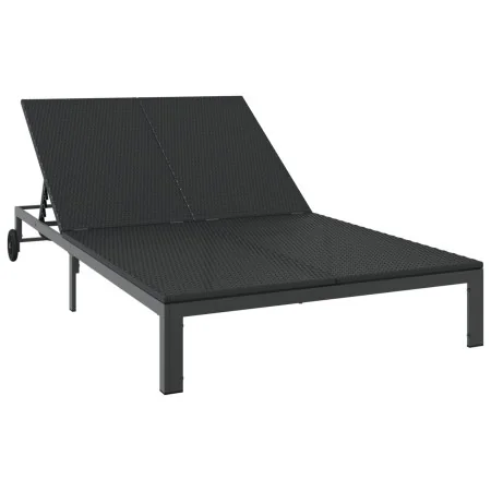 Tumbona con cojines y ruedas para 2 personas, Negro, Poliratán by , Loungers - Ref: Foro24-42004133, Price: 170,01 €, Discoun...