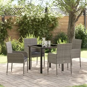 Conjunto de Comedor de Jardín de 5 Piezas con Cojines Gris Poliratán by , Garden chairs - Ref: Foro24-3380107, Price: 299,63 ...