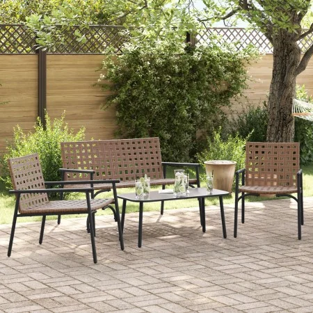 Set de café para exteriores de 4 piezas en ratán y acero marrón | Foro24.es | Tu tienda online para hogar, jardín y más Foro24.es