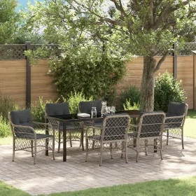 Set de Comedor de Jardín de 7 Piezas con Cojines Gris Claro Poliratán by , Garden chairs - Ref: Foro24-3380244, Price: 724,23...