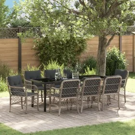 Juego de Comedor de Jardín de 9 Piezas con Cojines de Ratán Plástico Gris Claro by , Garden chairs - Ref: Foro24-3380245, Pri...