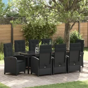 Set de comedor de jardín 9 piezas con cojines negro ratan poli von , Gartenstühle - Ref: Foro24-3380266, Preis: 1,00 €, Rabat...
