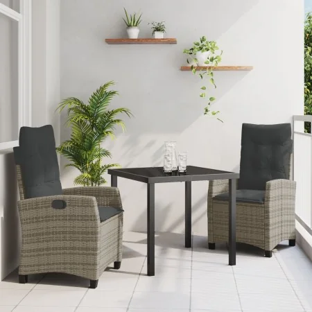 Conjunto de Comedor de Jardín de 3 Piezas con Cojines Grises Poliratán by , Garden chairs - Ref: Foro24-3380386, Price: 389,6...