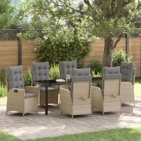 Juego de Comedor de Jardín de 7 Piezas con Cojines - Beige - Ratán Poliéster de , Sillas de jardín - Ref: Foro24-3380517, Pre...