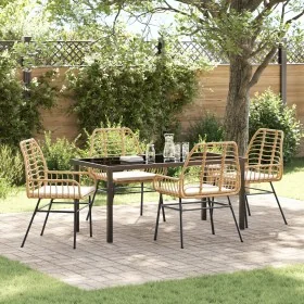 Set de Comedor Jardín de 5 Piezas con Cojines Marrón Ratán Versátil by , Garden chairs - Ref: Foro24-3380865, Price: 361,37 €...