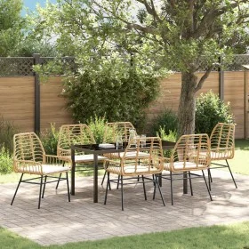 Conjunto de Comedor de Jardín de 7 Piezas con Cojines Marrón Poliratán by , Garden chairs - Ref: Foro24-3380866, Price: 477,3...