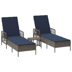 Tumbona Set de 3 Gris y azul marino Ratán PE, metal Plegable by , Loungers - Ref: Foro24-365438, Price: 307,04 €, Discount: -5%%