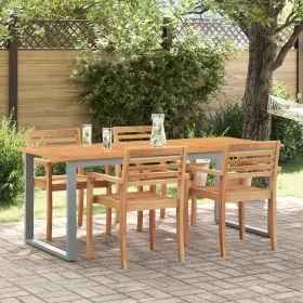 Mesa de Comedor Exterior Gris 160x80x75 cm de Acero y Madera Sólida de Acacia de , Mesas de jardín - Ref: Foro24-4010595, Pre...