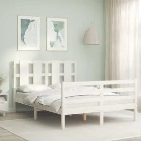 White solid wood bed frame with headboard 120x200 cm by vidaXL, Beds and slatted bases - Ref: Foro24-3194112, Price: 130,15 €...
