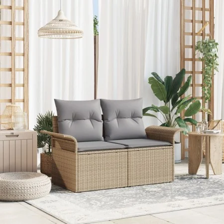 Sofá de Jardín de 2 Plazas con Almacenamiento y Cojines Beige Ratán de Poliéster | Foro24.es | Tu tienda online para hogar, jardín y más Foro24.es