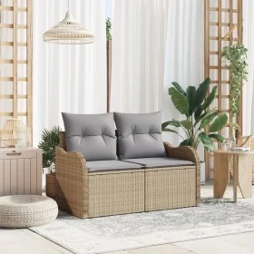 Sofá de jardín de 2 plazas con cojines beige de