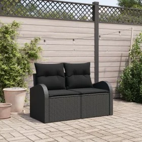 Sofá de Jardín de 2 Plazas con Cojines Negro Ratán Sintético de , Sofás de exterior - Ref: Foro24-42006741, Precio: 168,08 €,...