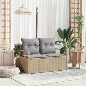 Sofá de jardín de 2 plazas con cojines beige de
