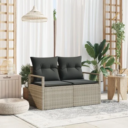 Sofá de jardín de 2 plazas con almacenamiento y cojines de ratán gris | Foro24.es | Tu tienda online para hogar, jardín y más Foro24.es