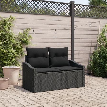 Sofá de jardín de 2 plazas con almacenamiento y cojines Negro Poliratán by , Outdoor sofas - Ref: Foro24-42006791, Price: 184...