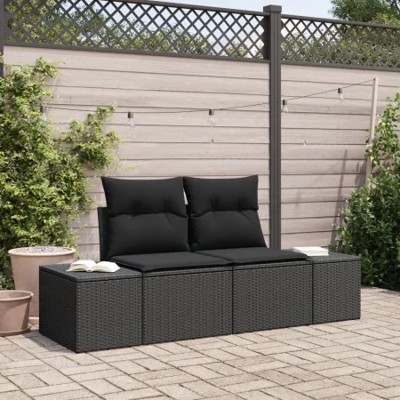 Sofá de Jardín de 2 Plazas con Cojines Negro Poliratán by , Outdoor sofas - Ref: Foro24-42006801, Price: 187,88 €, Discount: ...