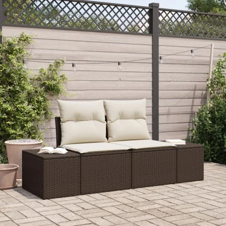 Sofá de jardín de 2 plazas con almacenamiento y cojines Marrón Rattan Sintético de , Sofás de exterior - Ref: Foro24-42006803...