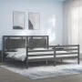 Gray solid wood bed frame with headboard 200x200 cm by vidaXL, Beds and slatted bases - Ref: Foro24-3194073, Price: 186,69 €,...