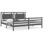 Gray solid wood bed frame with headboard 200x200 cm by vidaXL, Beds and slatted bases - Ref: Foro24-3194073, Price: 186,69 €,...