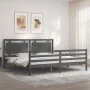 Gray solid wood bed frame with headboard 200x200 cm by vidaXL, Beds and slatted bases - Ref: Foro24-3194073, Price: 186,69 €,...