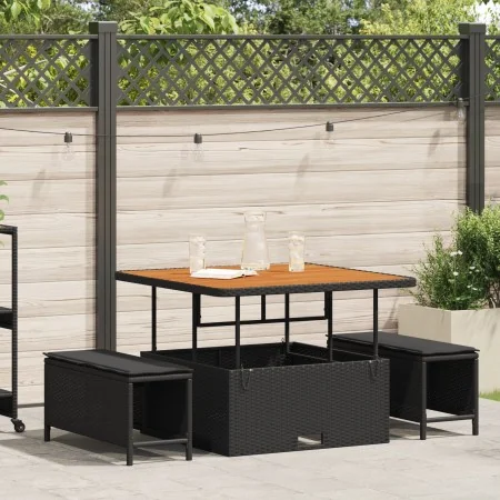 Conjunto de Comedor de Jardín de 3 Piezas con Cojines Negro de Poliratán Acacia | Foro24.es | Tu tienda online para hogar, jardín y más Foro24.es