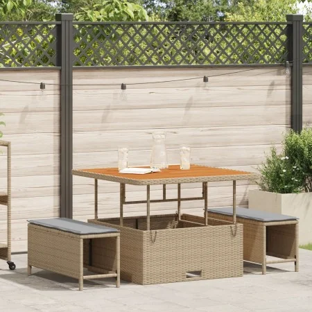 Conjunto de Comedor de Jardín de 3 Piezas con Cojines Beige de Ratán Polímero y Acacia | Foro24.es | Tu tienda online para hogar, jardín y más Foro24.es