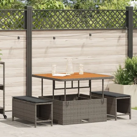 Conjunto de Comedor de Jardín de 3 Piezas con Cojines en Gris de Poliratán y Acacia | Foro24.es | Tu tienda online para hogar, jardín y más Foro24.es