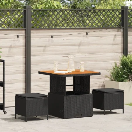 Conjunto de Comedor de Jardín de 3 Piezas con Cojines Negro de Ratán de Poliéster y Acacia | Foro24.es | Tu tienda online para hogar, jardín y más Foro24.es