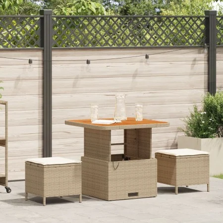 Conjunto de Comedor de Jardín de 3 Piezas con Cojines Beige de Ratán Poliéster y Acacia | Foro24.es | Tu tienda online para hogar, jardín y más Foro24.es