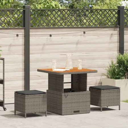Conjunto de Comedor de Jardín de 3 Piezas con Cojines Gris de Poliratán y Acacia | Foro24.es | Tu tienda online para hogar, jardín y más Foro24.es