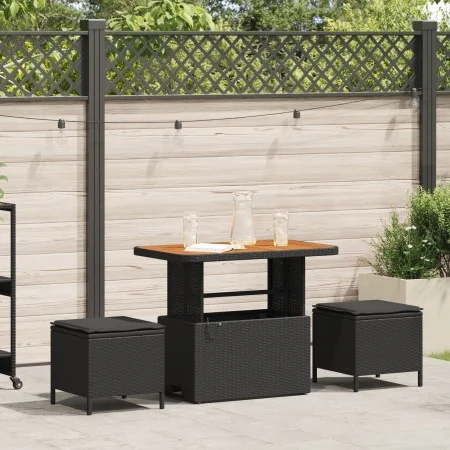 Conjunto de Comedor de Jardín de 3 Piezas con Cojines Negro de Poliratán y Acacia | Foro24.es | Tu tienda online para hogar, jardín y más Foro24.es