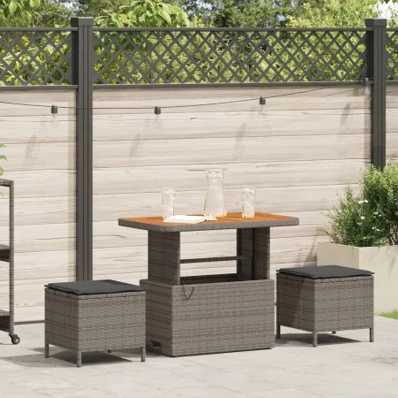 Conjunto de Comedor de Jardín de 3 Piezas con Cojines Gris en Poliratán y Acacia | Foro24.es | Tu tienda online para hogar, jardín y más Foro24.es