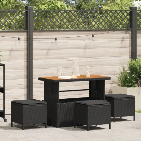 Conjunto de Comedor de Jardín de 4 Piezas con Cojines Negro de Poliratán y Acacia | Foro24.es | Tu tienda online para hogar, jardín y más Foro24.es