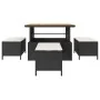 Conjunto de Comedor de Jardín de 4 Piezas con Cojines Negros de Poliratán y Acacia | Foro24.es | Tu tienda online para hogar, jardín y más Foro24.es