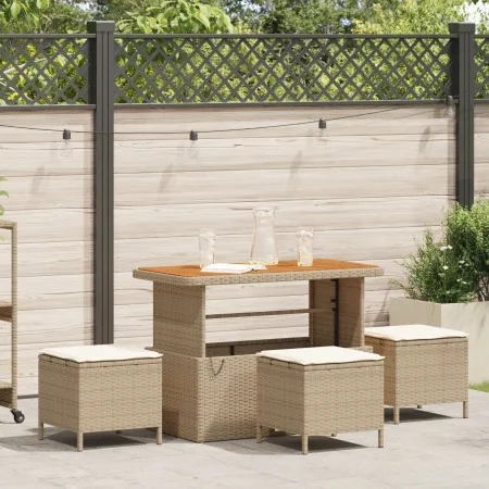 Conjunto de Comedor de Jardín de 4 Piezas con Cojines Beige de Ratán y Acacia | Foro24.es | Tu tienda online para hogar, jardín y más Foro24.es