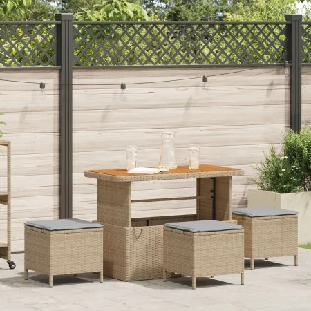 Juego de Comedor de Jardín de 4 Piezas con Cojines Beige Ratán Sintético Acacia | Foro24.es | Tu tienda online para hogar, jardín y más Foro24.es