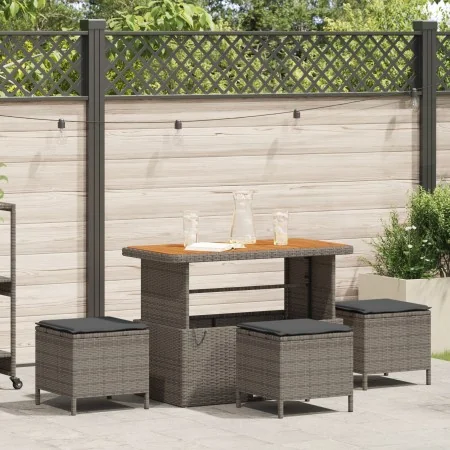 Juego de Comedor de Jardín de 4 Piezas con Cojines Gris de Poliratán y Acacia | Foro24.es | Tu tienda online para hogar, jardín y más Foro24.es