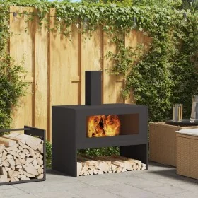 Hogar de Fuego con Chimenea Negro 80x50x96 cm