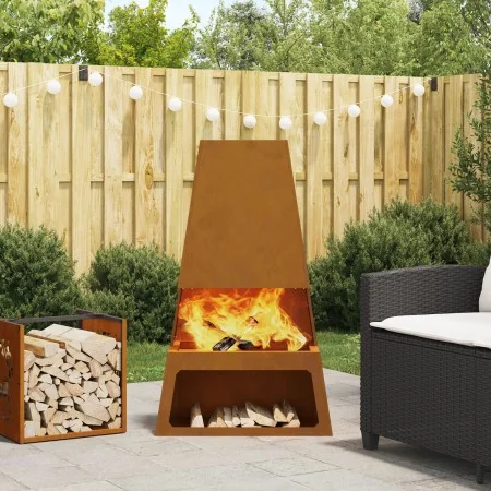 Hoguera con Almacenamiento de Troncos 60x35x100 cm Acero Resistente a la Intemperie by , Chimneys - Ref: Foro24-858939, Price...