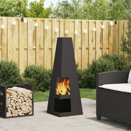 Hoguera con Almacenamiento para Troncos Negro 35x35x100 cm Acero | Foro24.es | Tu tienda online para hogar, jardín y más Foro24.es
