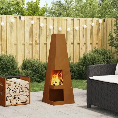 fogata con almacenamiento para troncos 35x35x100 cm de acero envejecido | Foro24.es | Tu tienda online para hogar, jardín y más Foro24.es