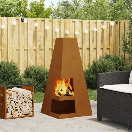 Fogón con almacenamiento de leña 50x50x100 cm de acero envejecido | Foro24.es | Tu tienda online para hogar, jardín y más Foro24.es