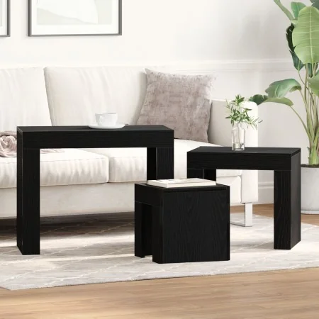 Mesas de café apilables de 3 piezas en madera de roble negro | Foro24.es | Tu tienda online para hogar, jardín y más Foro24.es