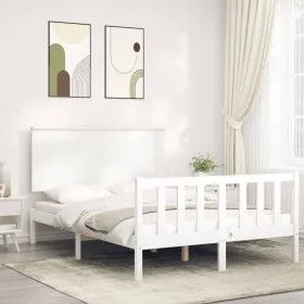 Weißer Massivholzbettrahmen mit Kopfteil 140x190 cm von vidaXL, Betten und Lattenroste - Ref: Foro24-3193382, Preis: 150,12 €...