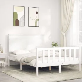 White solid wood bed frame with headboard 140x190 cm by vidaXL, Beds and slatted bases - Ref: Foro24-3193382, Price: 150,16 €...