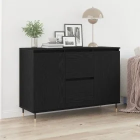 Sideboard con Puertas y Cajones Negro Roble