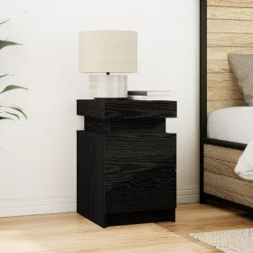 Cabinet de Noche con Luces LED Negro Roble