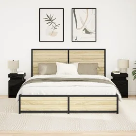 Cabinet de Noche con Luces LED 2 pcs Negro Roble