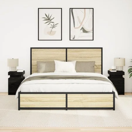 Cabinet de Noche con Luces LED 2 pcs Negro Roble 35x39x55 cm by , Nightstands - Ref: Foro24-862179, Price: 140,01 €, Discount...